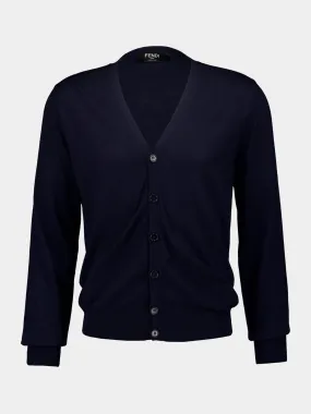 Blue V-neck Wool Cardigan