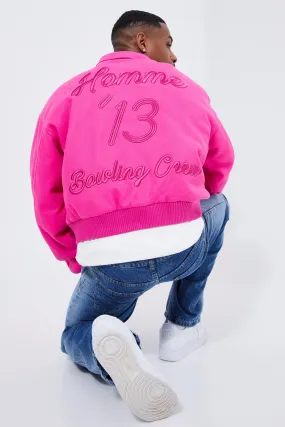 Boxy Melton Embroidered Collared Bomber