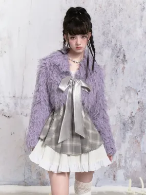 Fur Bow Cropped Coat
