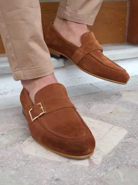 Moneta Brown Suede Buckle Loafers